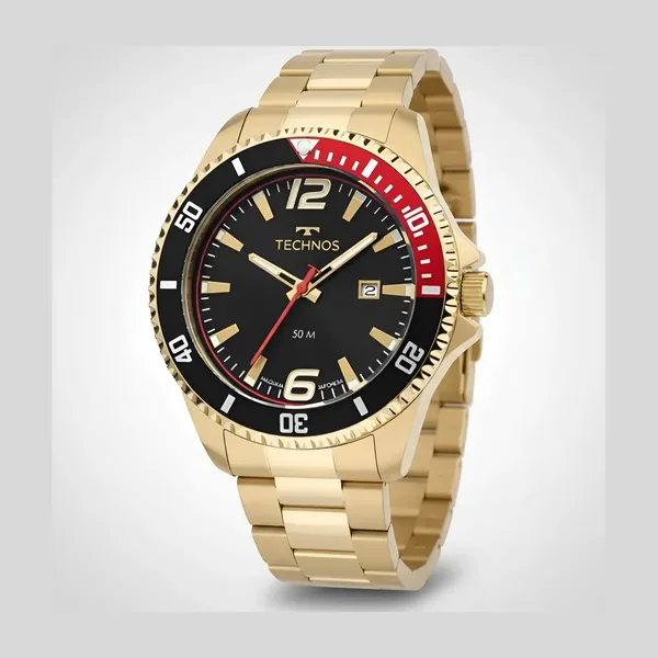 Technos Masculino Dourado Fundo Preto