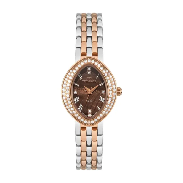 Technos Feminino Mini Joia Bicolor Prata Rose Marrom