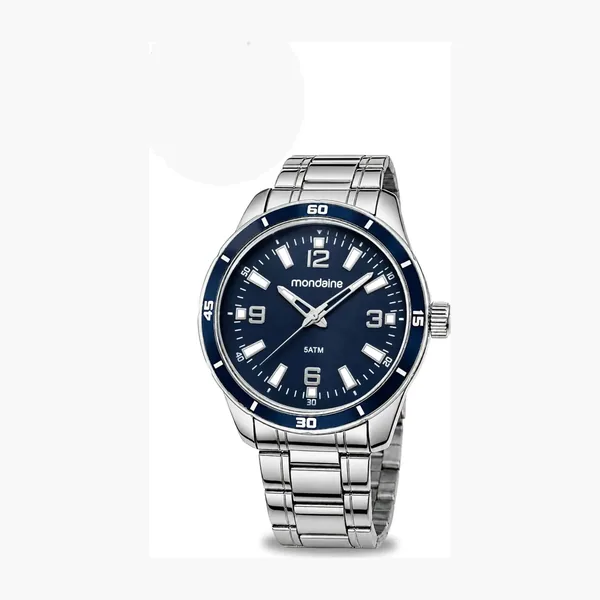 Mondaine Masculino Prata Fundo Azul Prova D'água