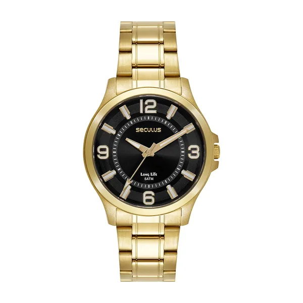 Seculus Masculino Clássico Preto Dourado Aço