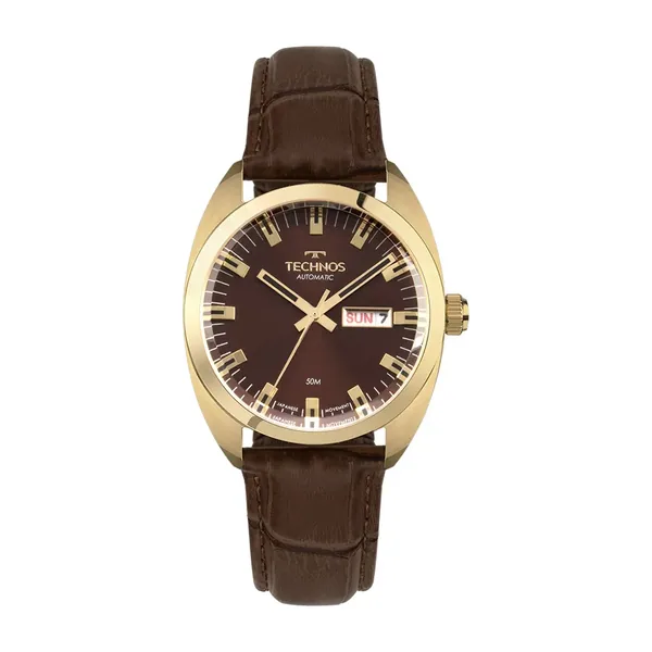 Technos Automático Centenário Social Dourado Couro