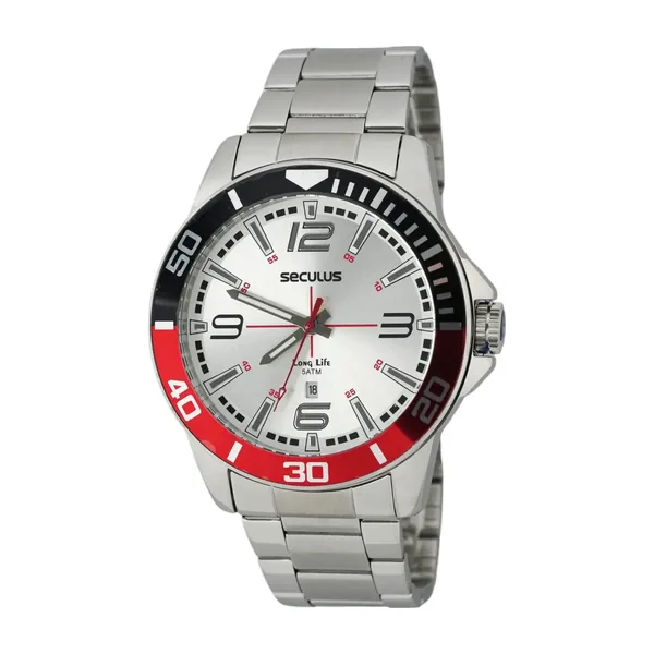 Seculus Masculino Aço Prata Com Catraca Bicolor