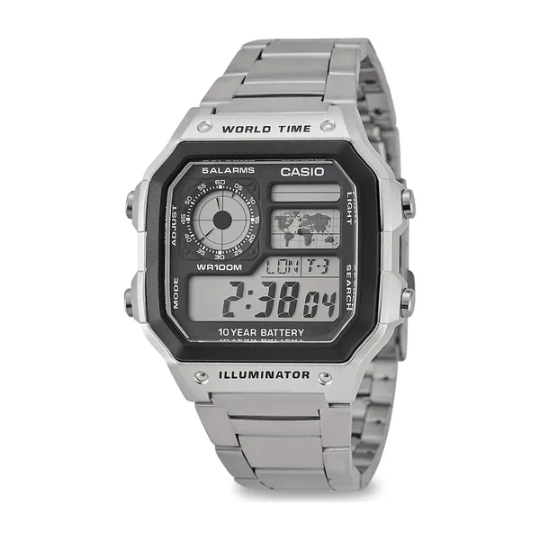 Casio Masculino Word Time Prata Quadrado